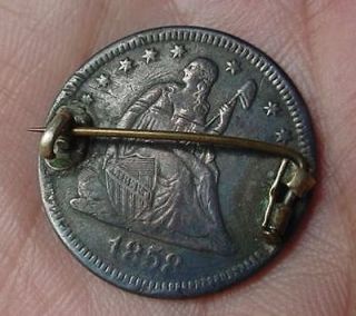   1858 Sitting Liberty Quarter Coin Made into a Civil War H Love Token