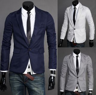 Fashion Silm Fit Stylish Mens V Neck One Button Blazer Suit business 