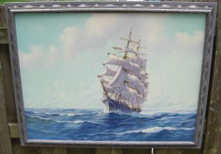 Vtg New Bedford Artist Silva Fernandes Lg Oil Canvas Clipper Mast Ship 