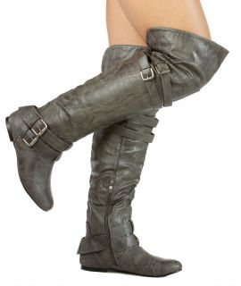 NEW Gray Nature Breeze Vickie 16H Slouchy Buckle High Thigh Boots size 