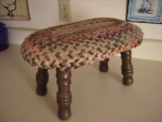 antique or vintage braided rug top foot step stool time