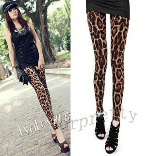 punk women sexy leopard brown leggings tights pants k167s