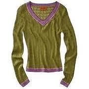 MISSONI FOR TARGET GREEN W/ PURPLE TRIM TOP MEDIUM M VNECK SWEATER 