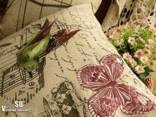 18 ~BIRD Cage Butterfly Embroidered pillow Cover Cotton Linen~THROW 