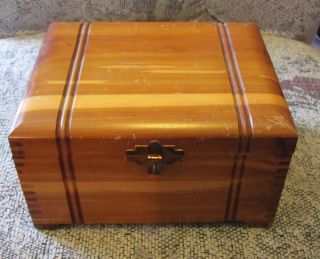 Vintage Cedar Jewlery Box 8in W by 6in by 4in Tall 2 1/2in D