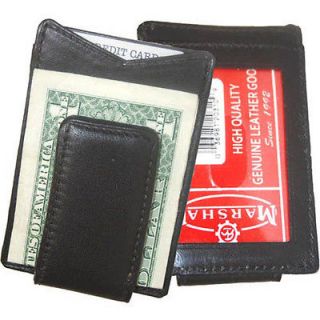 MARSHAL HIGH END QUALITY BLACK LEATHER MAGNETIC MONEY CLIP & CARD 