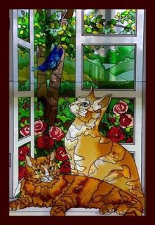 magnet stained glass cats butterfly roses  3