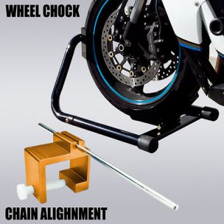 Motorcycle Front 17 Wheel Chock Stand Black & Chain Alignment Tool 