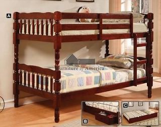 New Cherry Kids Bunkbed Twin Children With Trundle Wood Bunk Beds Bk 