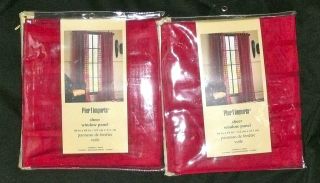 Set of 2) PIER 1 Window Panels/Curtain​s Sheer Red/Maroon squares 