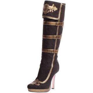 Anna Black & Gold High Heel Knee Boots Pirate Musketeer Steampunk 