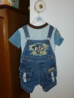 Disney Mickey Mouse Donald Duck overall jeans and T shirt EUC baby 