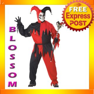 C53P Mardi Gras Red Black Vile Evil Jester Fancy Dress Adult Costume 