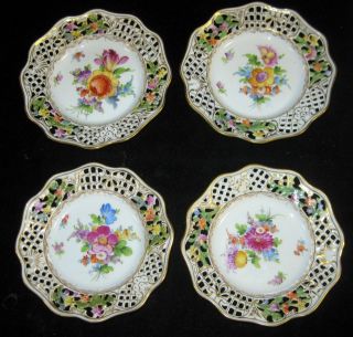   Dresden Pocelain Hand Painted Reticulated Plates (Carl Thieme) 19th c