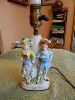 Vtg. Porcelain Victorian Courting Dance Couple Table Boudoir Lamp   H 