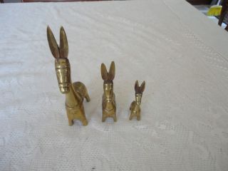 trio brass donkey mules set figurine long ears time left