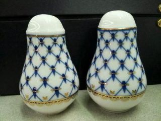 NEW Lomonosov Russian Porcelain Cobalt Net Blue Salt and Pepper 