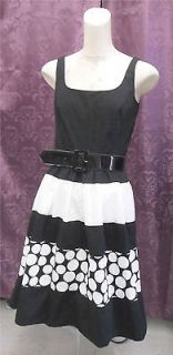 50s sty Black & White rockabilly swing dress black patent belt VLV 