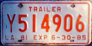Louisiana 1981 FOUR YEAR RENTAL TRAILER license plate   Uhaul sticker 