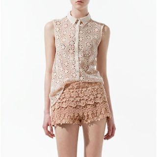 embroidery sleeveless chiffon blouse 2723