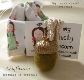 Handmade Wool Felt Lucky Acorn Felted Necklace x1 with Kitty Francis 