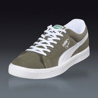Puma Mens Clyde Canvas Leather Lace Up Fashion Sneakers Burnt Olive 