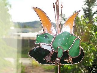 Stained Glass * FROG ON LILYPAD * Copper Plant Hook * IRON HOOK HOLDS 