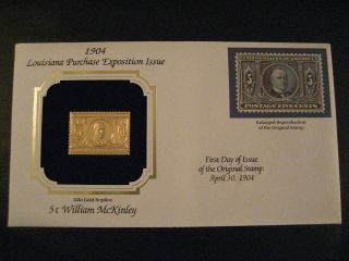   GOLD REPLICA 5 CENTS WILLIAM McKINLEY FIRST DAY ISSUE APRIL 30 , 1904