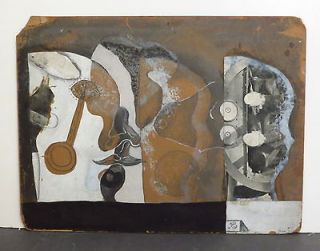 Peter Busa Oil Mixed Media Painting Abstract 1942 Collage PA Listed 