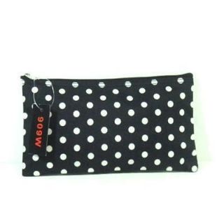 White Small Polka Dot on Black 10 Pouch Makeup Pencil Case Bag 