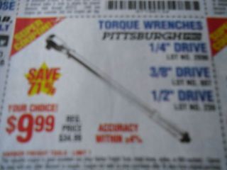 HARBOR FREIGHT COUPON SAVE 71% ON PITTSBURGH TORQUE WRENCHES 1/4, 3/8 