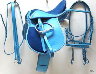 10 Baby Blue Leather and Suede 6 Piece English Saddle Set Horse Tack 