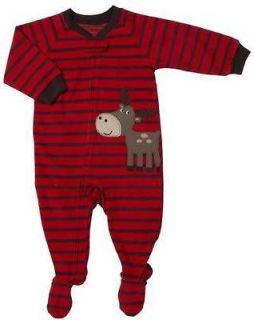 NWT Carters Red Striped Moose Fleece Footed Pajamas Size 2T