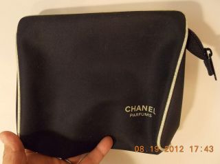 AUTH CHANEL PARFUMS CLUTCH MAKEUP EVENING BAG TOTE BLACK W/GOLD PIPING