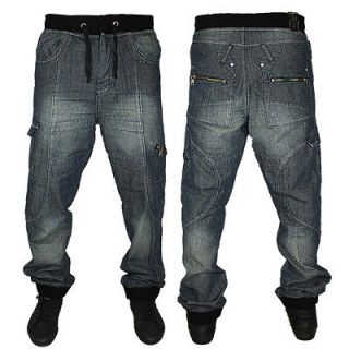 MENS BLUE MCCARTHY RIDER DESIGNER TAPERED FIT CUFFED JEANS ALL WAIST 
