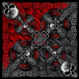 Celtic Cross and Gothic Skulls Biker Bandana measures 21x21 New 