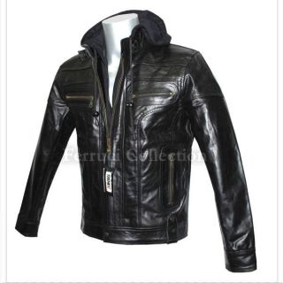 Tyson Black Mens Material Hooded Winter Leather Jacket