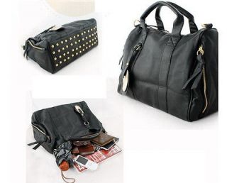 Fashion Black Tote Womens PU Leather Rivet Shoulder Messenger Bag 