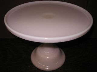 Pink milk Glass cake serving stand / plate platter pedestal raised 
