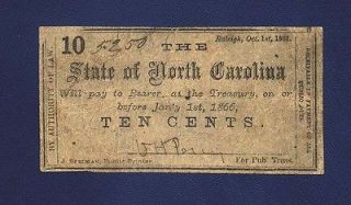 1861 Confederate States America North Carolina 10 Cents Civil War 