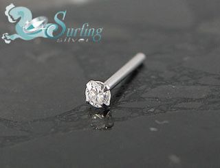 NEW SOLID 14K WHITE GOLD CZ NOSE BONE PIN RING STUD 20G