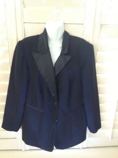 ACT I Black Ladies Tuxedo Satin and sequin trim black jacket blazer 