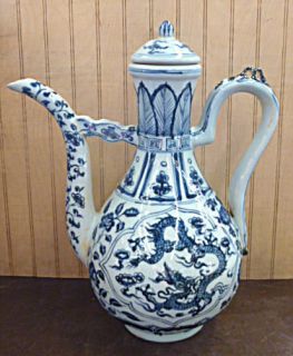 Ming Style Blue & White Dragon Porcelain Tea Pot Ginger Jar Vase 16 