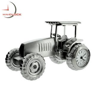 miniature clock mini silver farm tractor w moving wheels time