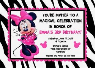 Minnie Mouse Pink Birthday Party Invitations CUTE Zebra 1st 2nd 3rd 