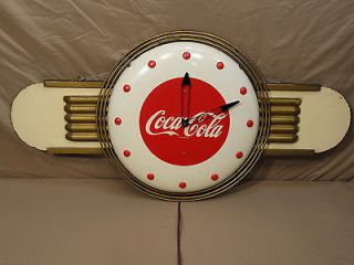 ANTIQUE 1948 COCA COLA KAY DISPLAYS BUTTON CLOCK WOOD DINER DECO VTG 