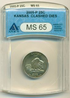 2005 P Kansas State Quarter Clashed Dies Error MS65 ANACS