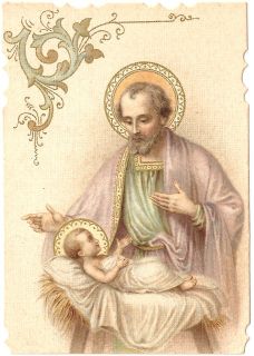 Antique Vintage French Holy Prayer Card Joseph & Baby Jesus