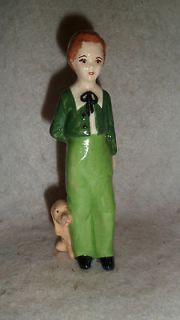 Vintage Holland Mold .Boy With Dog and Flowers Behind back Figurine 