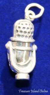 OLD STYLE MICROPHONE MIC MUSIC 3D .925 Solid Sterling Silver Charm